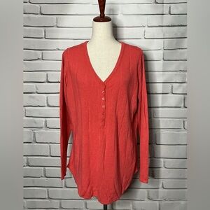 3/$20 Roaman's Vibrant Coral Button-Down V-Neck Shirt